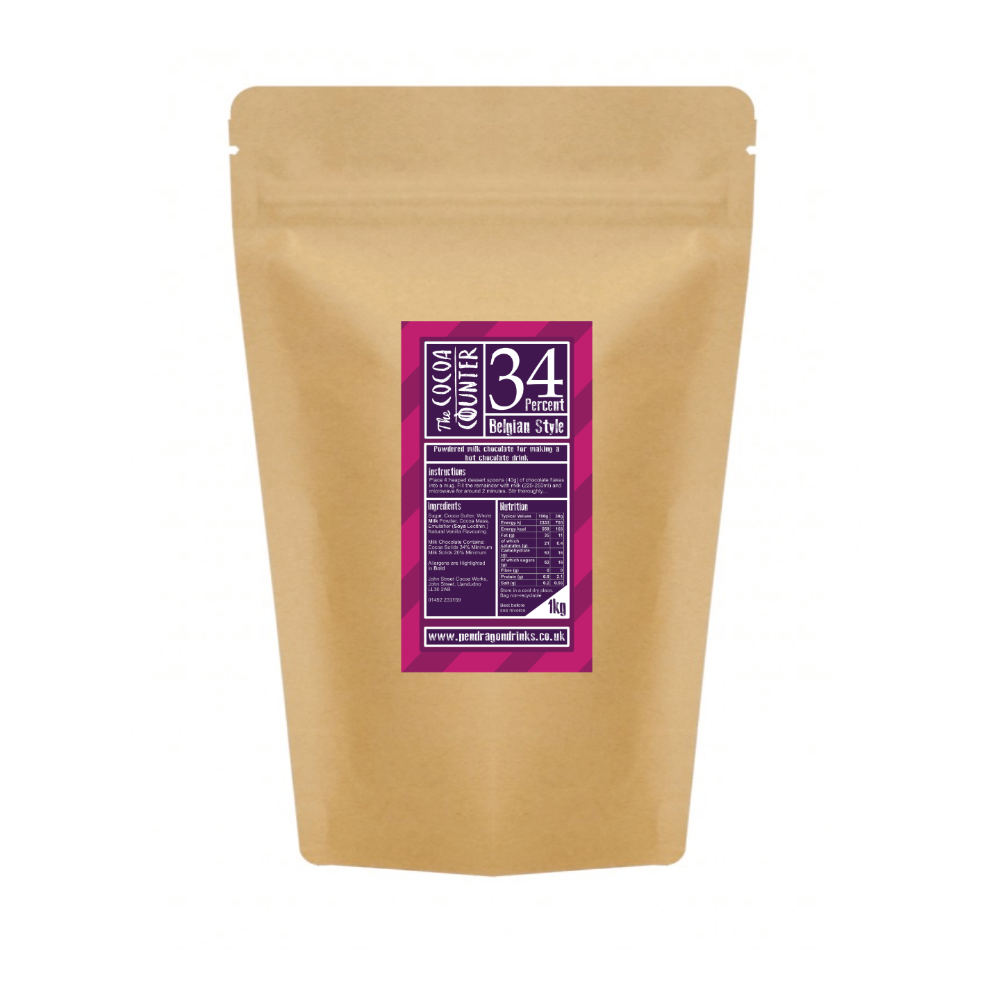 34% Milk Luxury  Chocolate Flakes in a 1kg. bag.