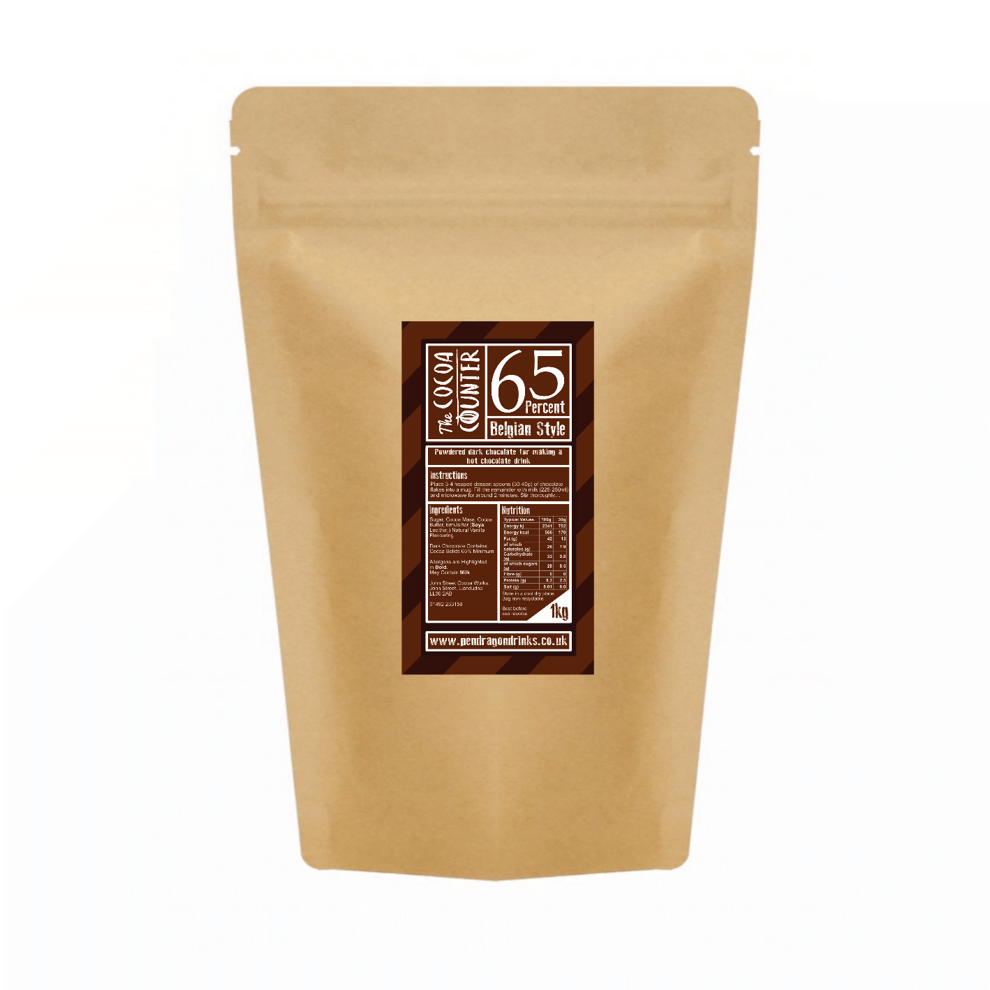 65% Dark Luxury  Chocolate Flakes in a 1kg. bag.