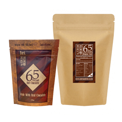 65% Dark Luxury  Chocolate Flakes in a 1kg. and 250 grams bags.