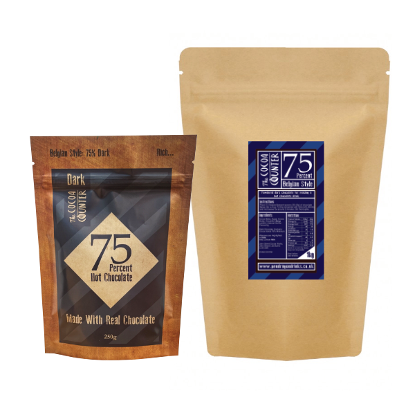 75% Dark Luxury  Chocolate Flakes in a 1kg. and 250 grams bags.