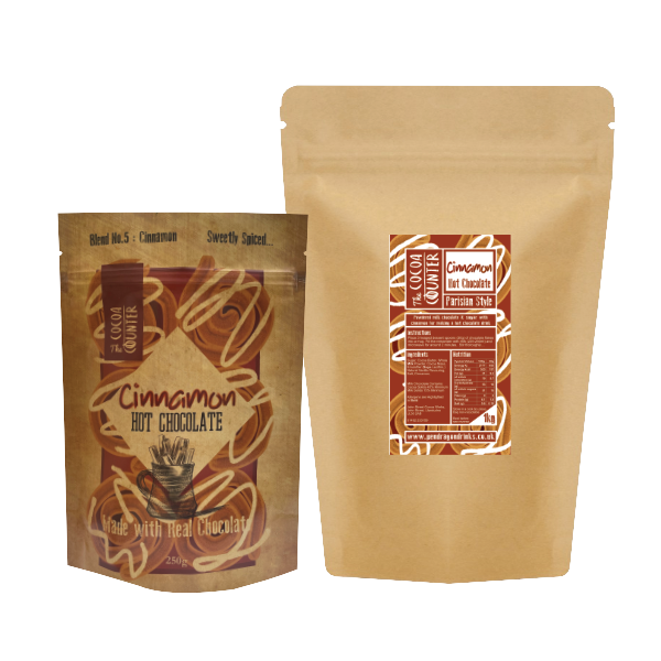 Cinnamon Milk Hot Chocolate Flakes in a 1kg. and 250 grams bags. 